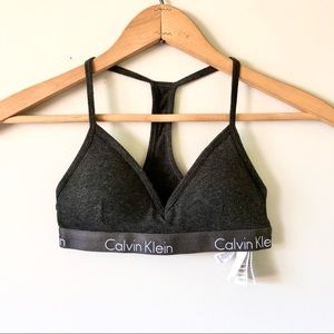 Calvin Klein padded dark grey triangle bralette/sports bra racer back